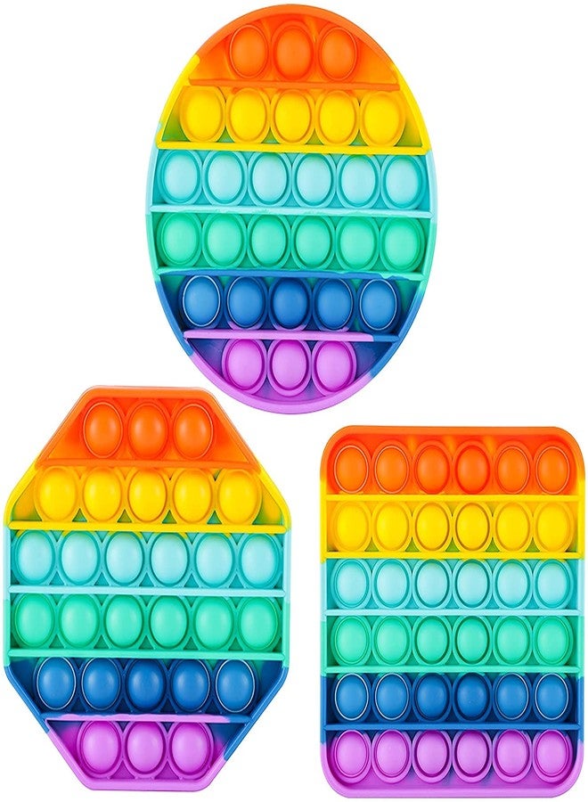 AKRIZA Push Bubble Fidget Toy, Bubble Game with Popping Sound Silicone Sensory Toy Anxiety Stress Reliever Autism Learning Materials Gift for Kids Teens Adults (Rainbow 3-Pack) - Image 1